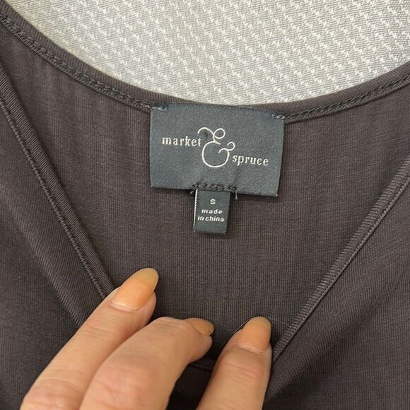 Market & Spruce Gray Asymmetrical Pleated Maxi Dress - Picture 2 of 3